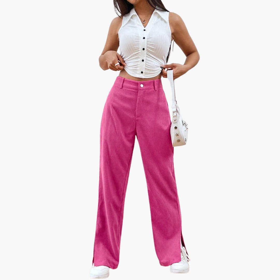 Pantalon femme en velours côtelé jambe large