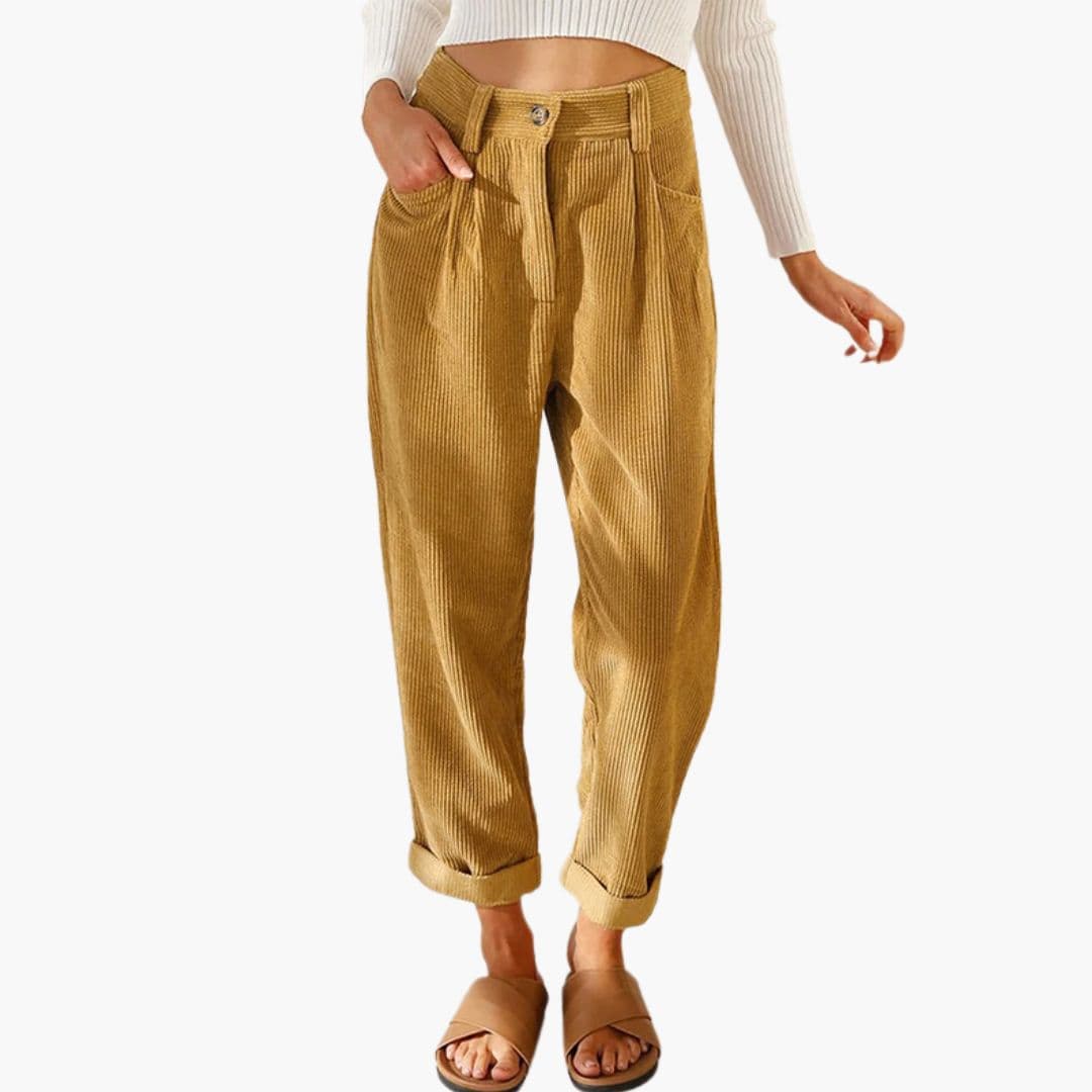 Pantalon femme en velours côtelé taille haute