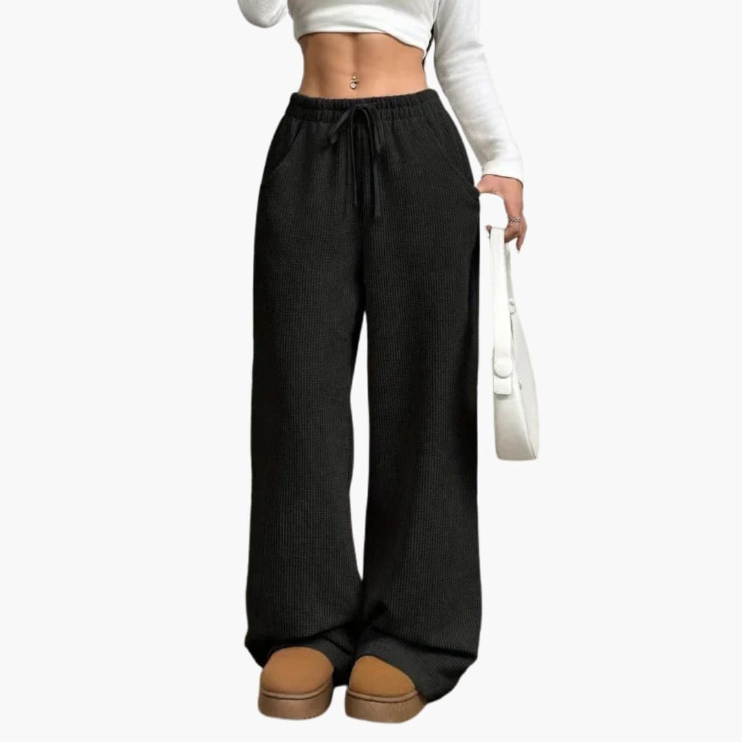 Pantalon en velours côtelé taille haute pour femme coupe décontractée