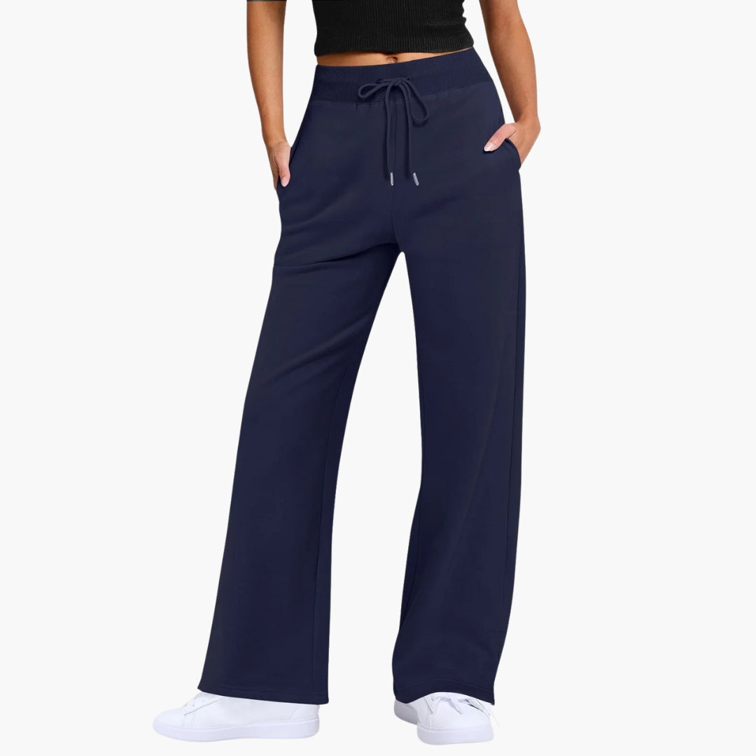 Pantalon femme jambe large avec poches latérales