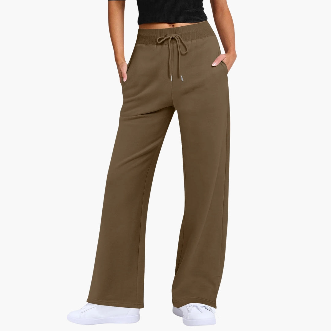 Pantaloni donna gamba larga con tasche laterali