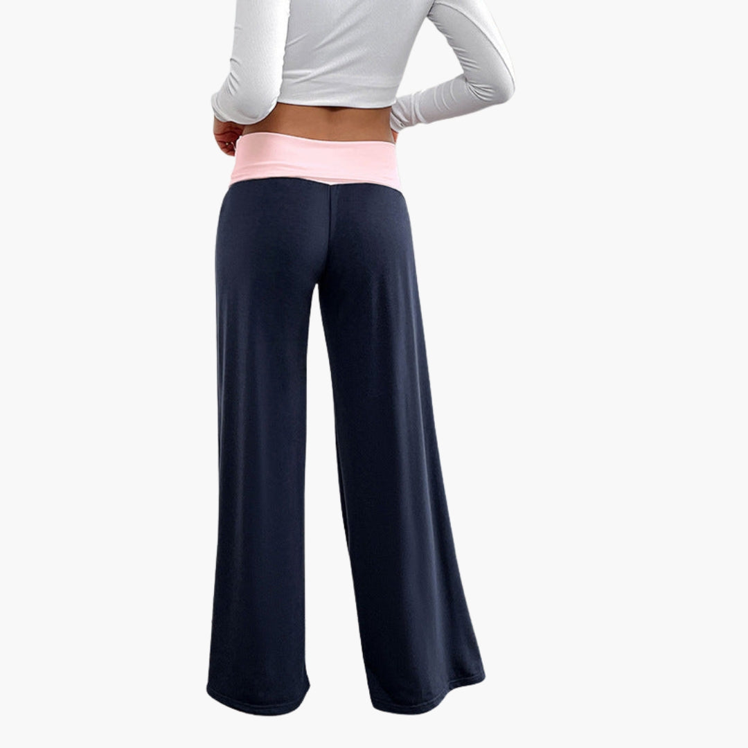 Pantaloni donna gamba larga con vita elastica