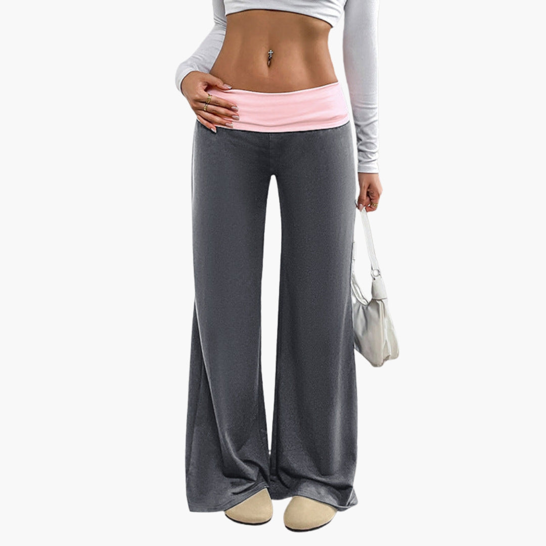 Pantalon femme jambe large avec taille élastique