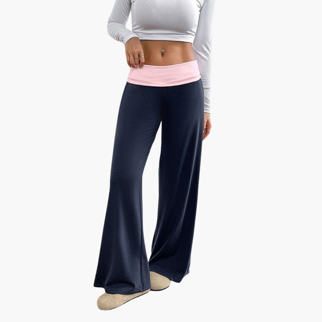 Pantaloni donna gamba larga con vita elastica