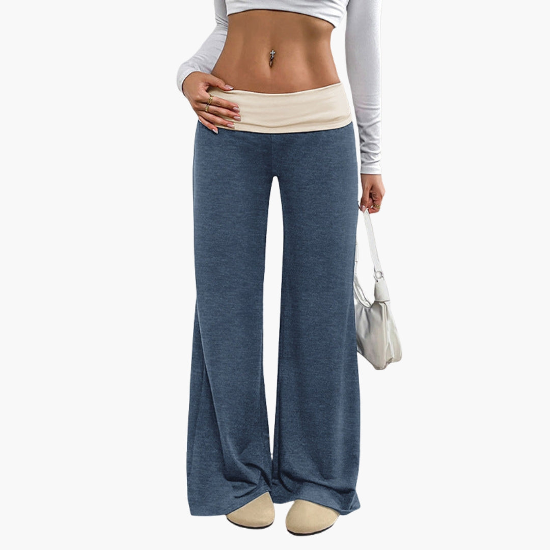 Pantalon femme jambe large avec taille élastique