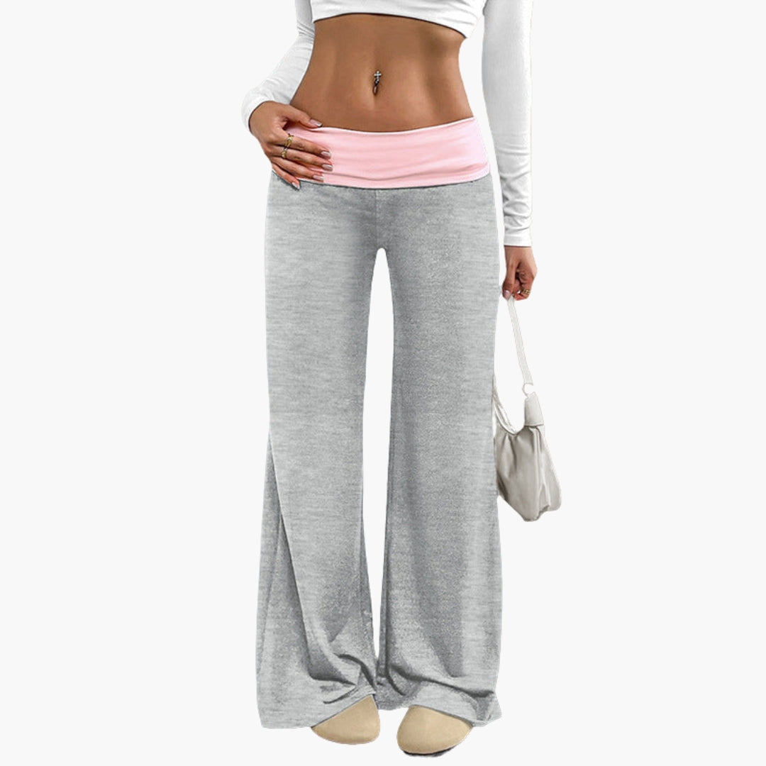 Pantaloni donna gamba larga con vita elastica