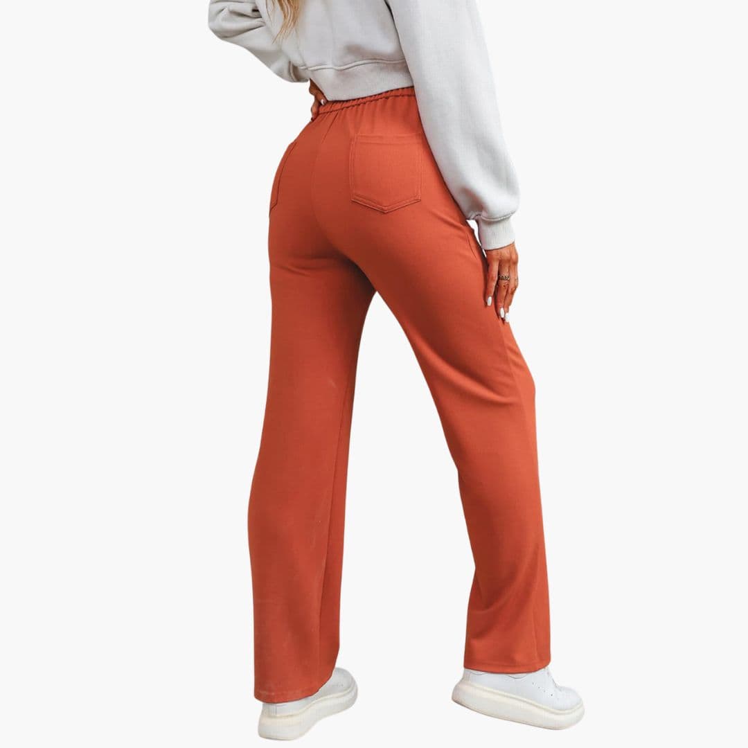 Pantalon femme taille haute avec poches devant