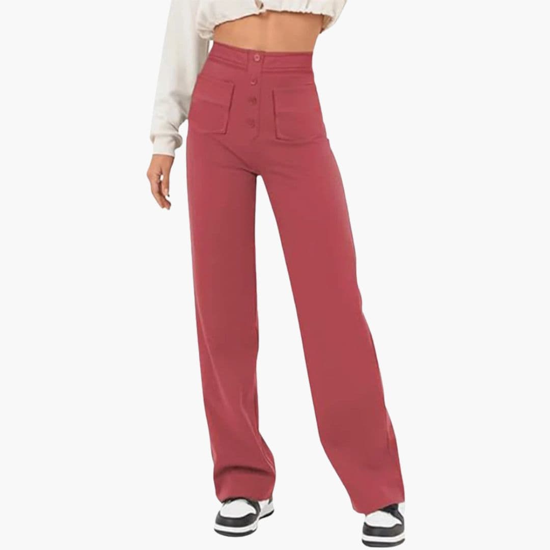 Pantalon femme taille haute avec poches devant