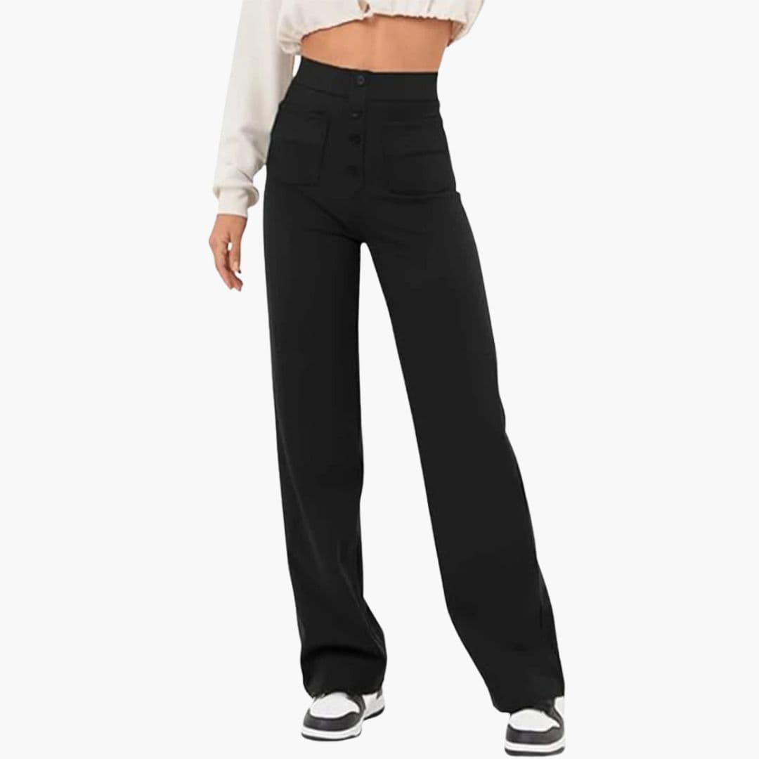 Pantalon femme taille haute avec poches devant