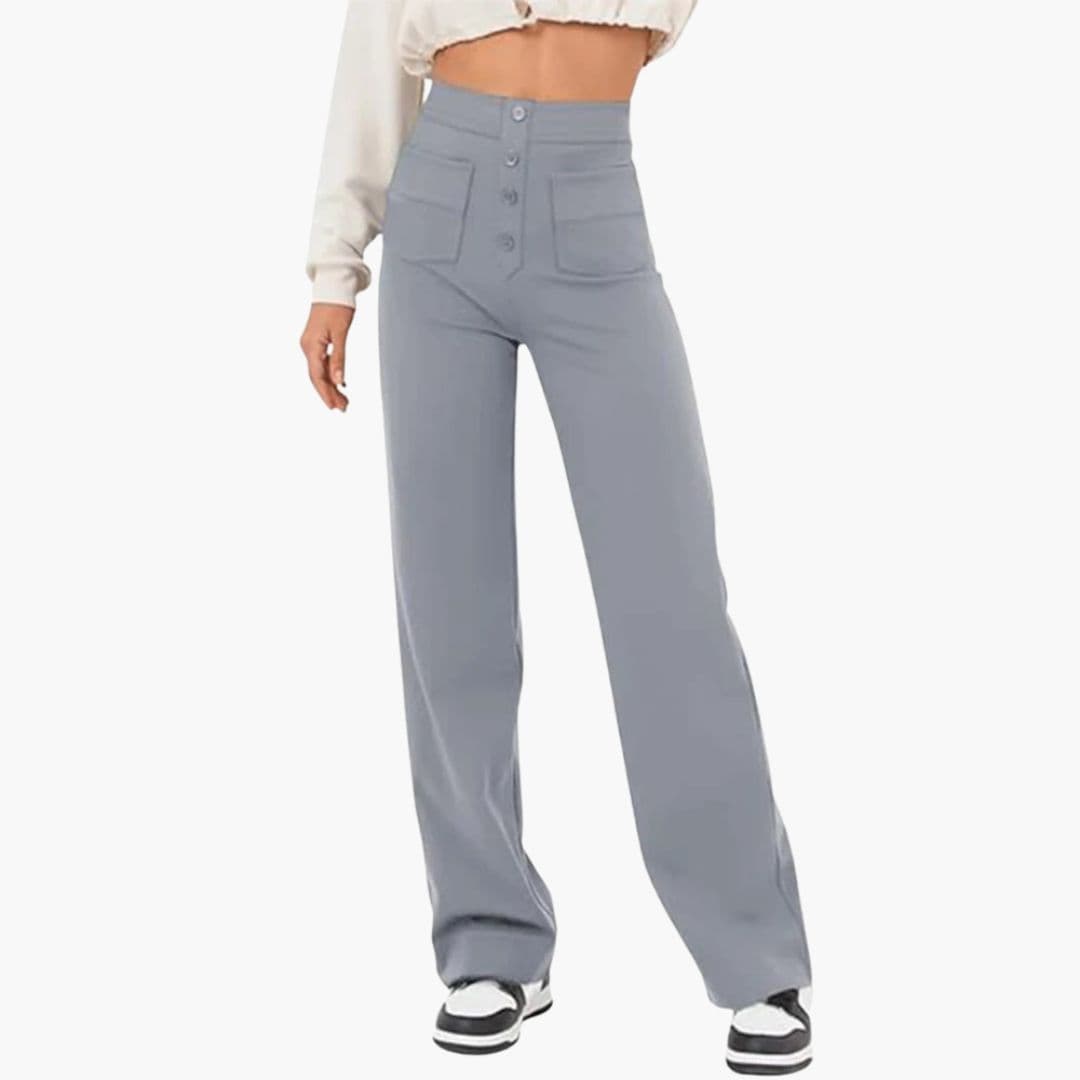 Pantalon femme taille haute avec poches devant