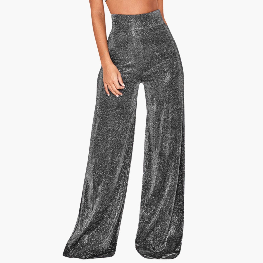 Pantalon femme taille haute avec surface pailletée