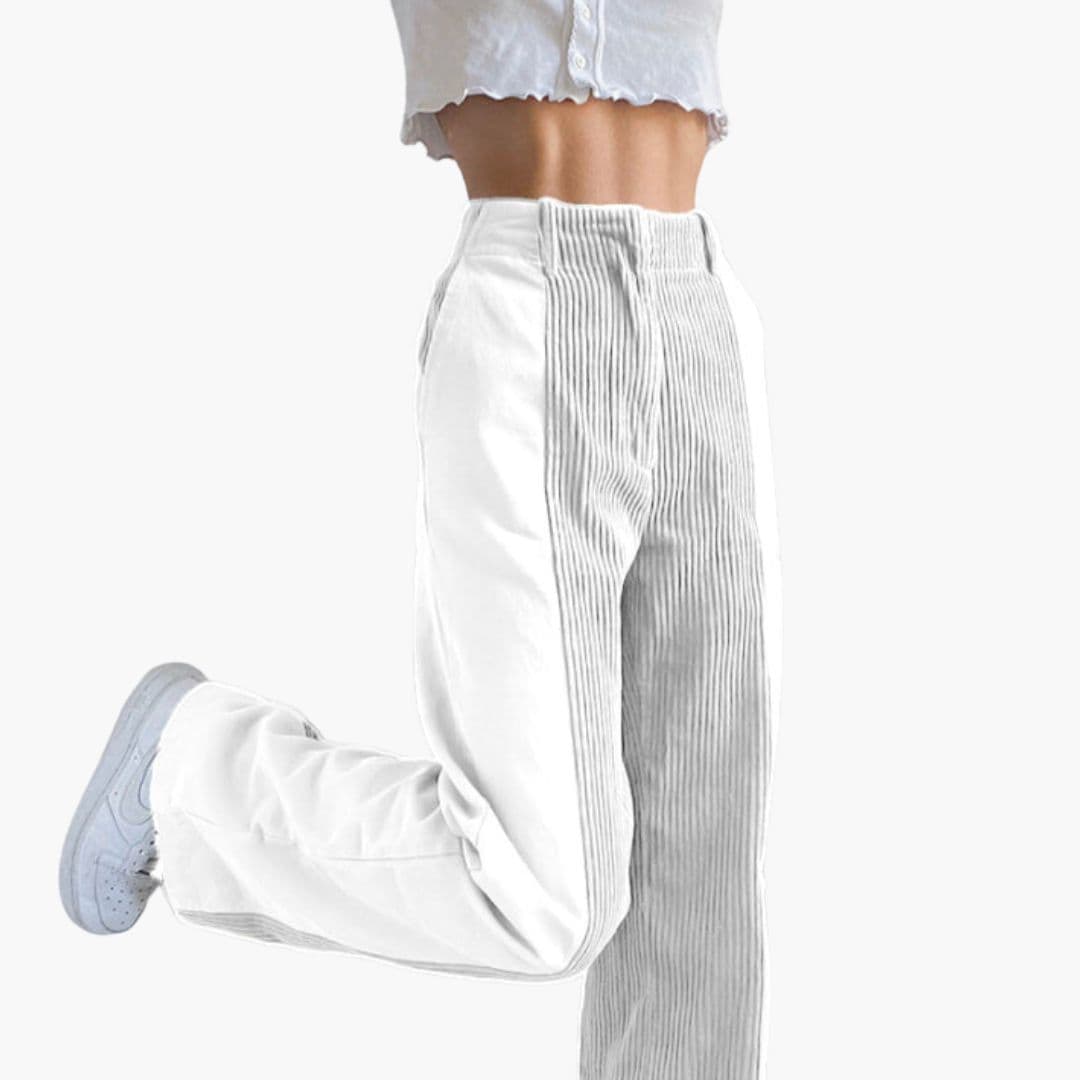 Pantalon femme taille haute et jambe large en corduroy