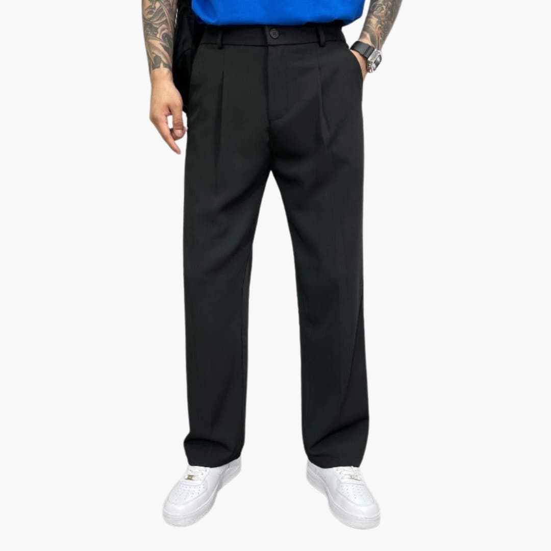 Pantalon homme à jambes larges avec taille plissée et coupe décontractée