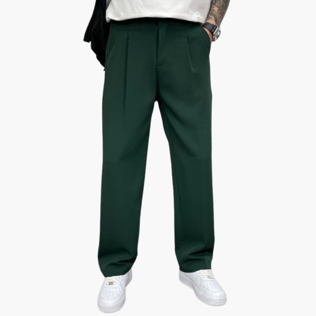 Pantalon homme à jambes larges avec taille plissée et coupe décontractée