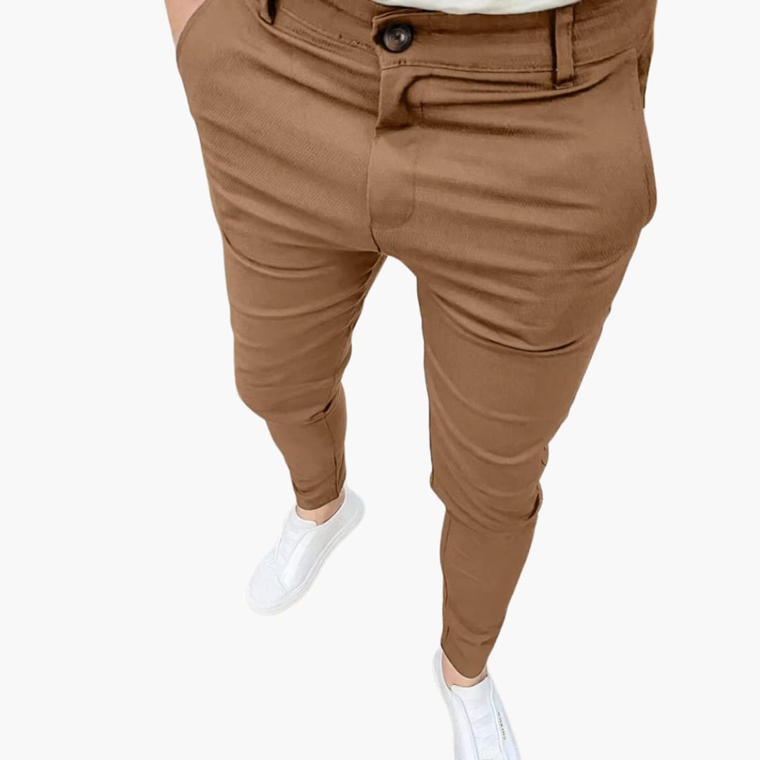 Herrebukser til forretning med elastisk talje og lige ben