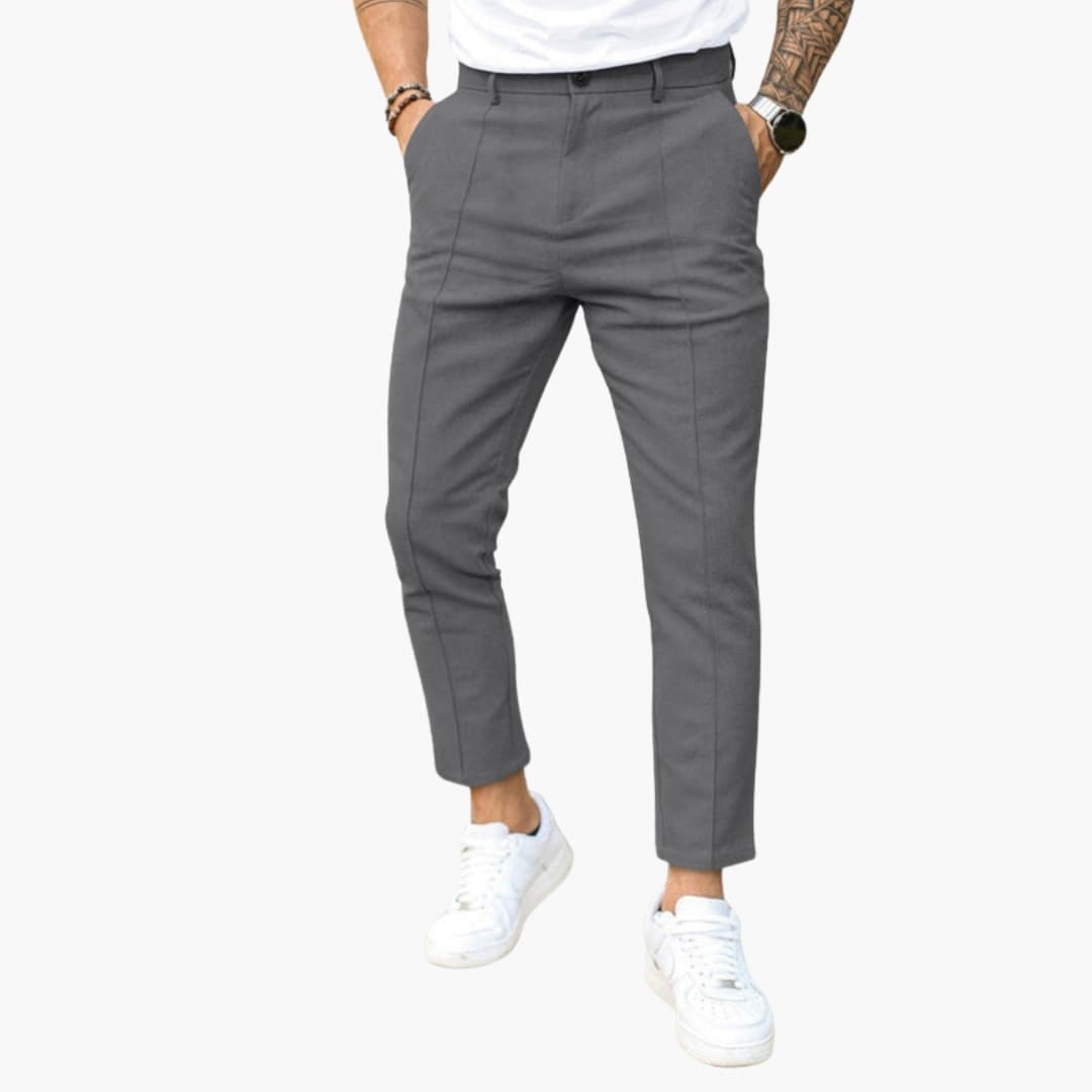 Pantalon homme coupe slim décontracté à la cheville avec couture avant