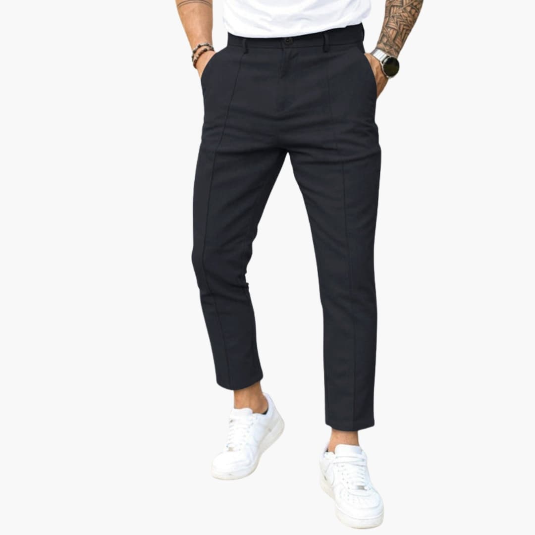 Pantalon homme coupe slim décontracté à la cheville avec couture avant