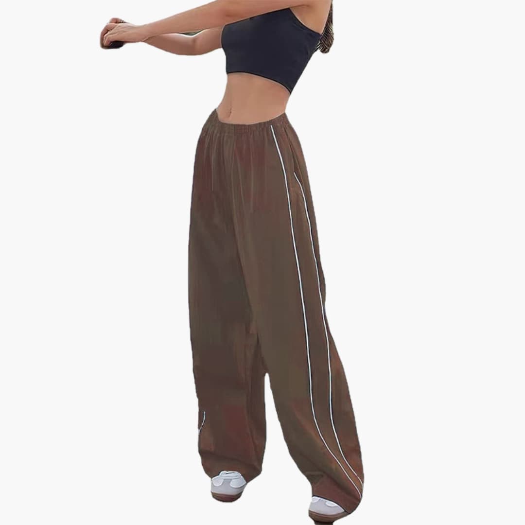 Pantaloni palazzo donna con vita elastica e impunture a contrasto
