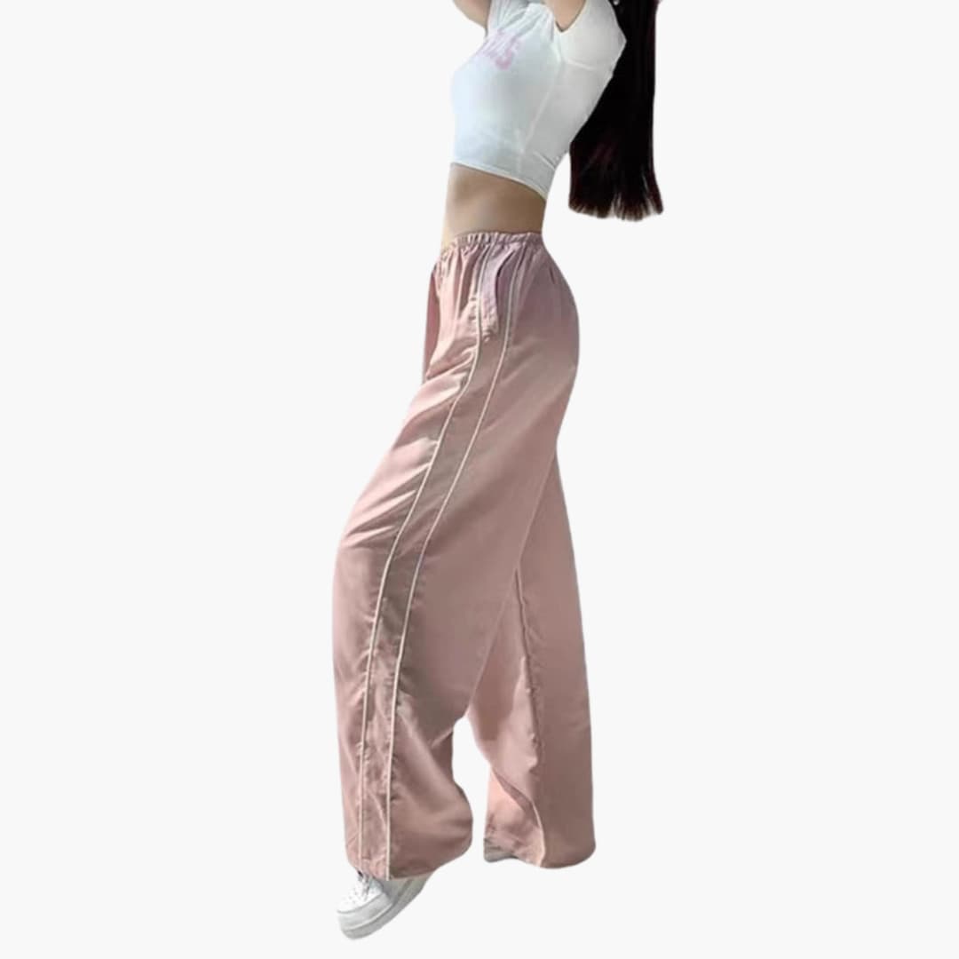 Pantaloni palazzo donna con vita elastica e impunture a contrasto