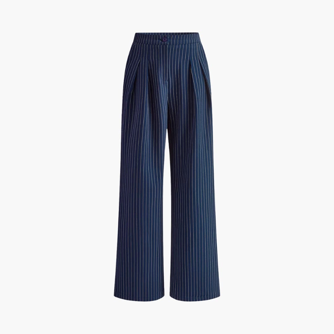 Pantalon rayé pour femme à coupe fluide et devant plissé