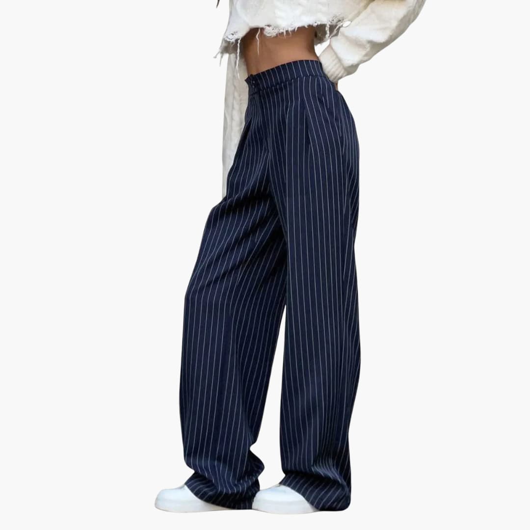 Pantalon rayé pour femme à coupe fluide et devant plissé