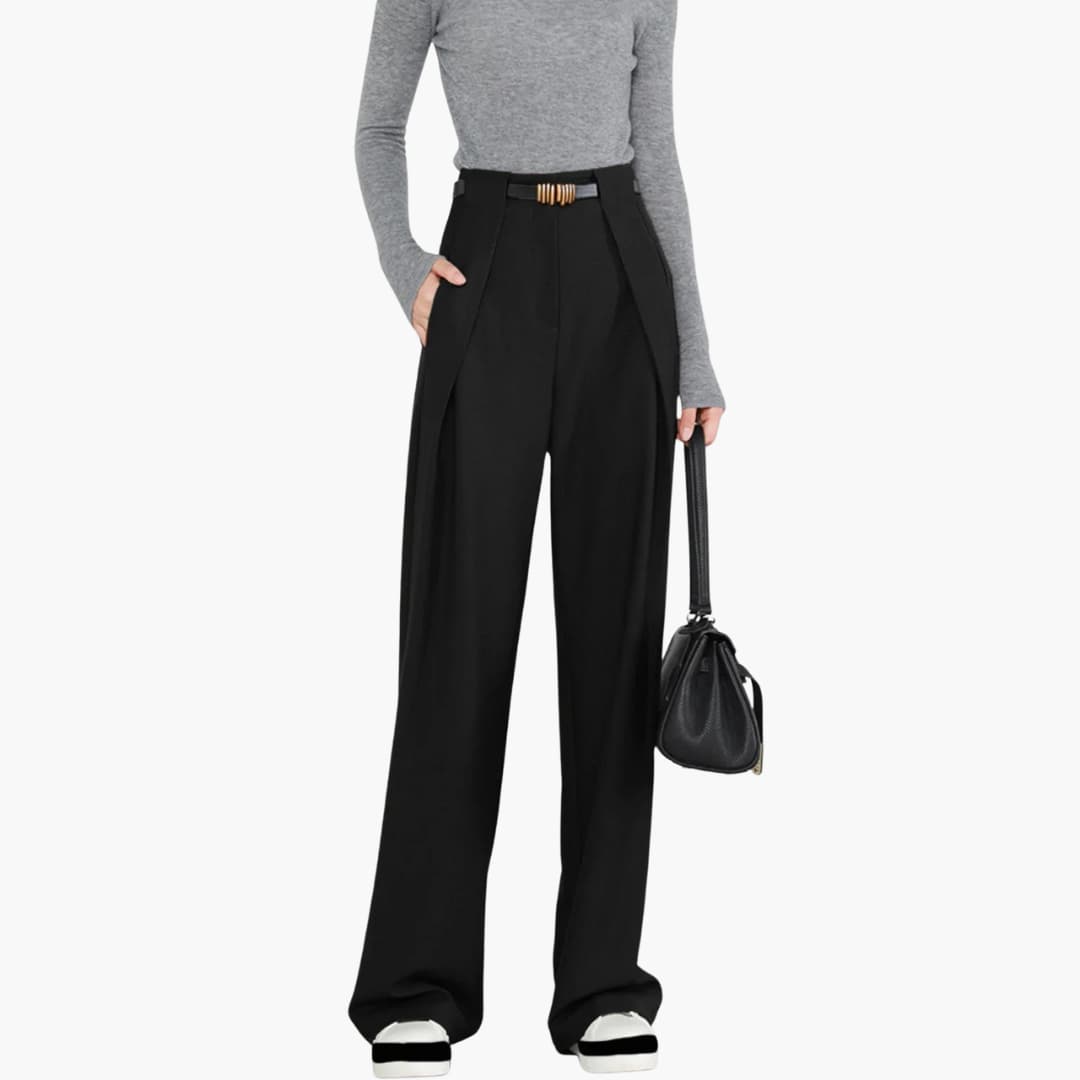 Pantalon taille haute pour femme avec plis et jambes droites