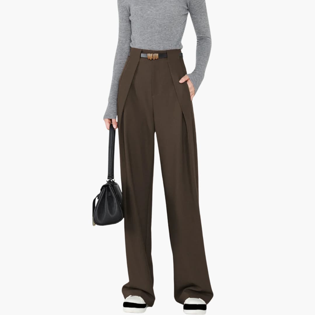 Pantalon taille haute pour femme avec plis et jambes droites