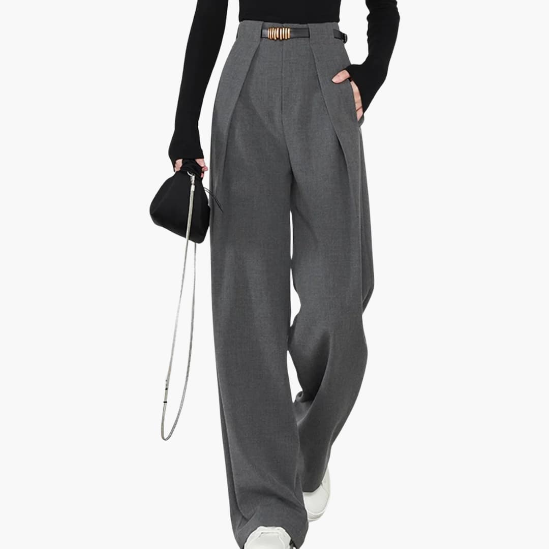 Pantalon taille haute pour femme avec plis et jambes droites