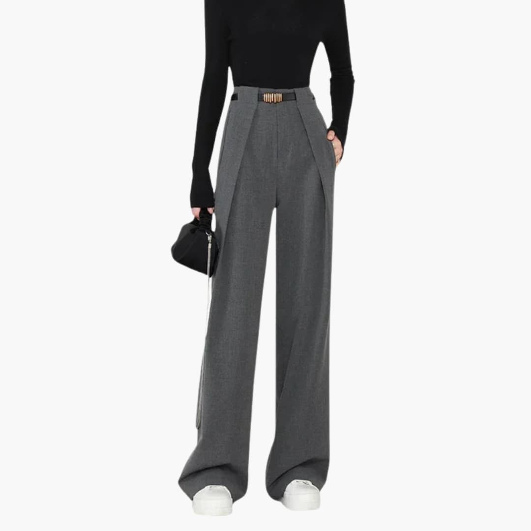 Pantalon taille haute pour femme avec plis et jambes droites