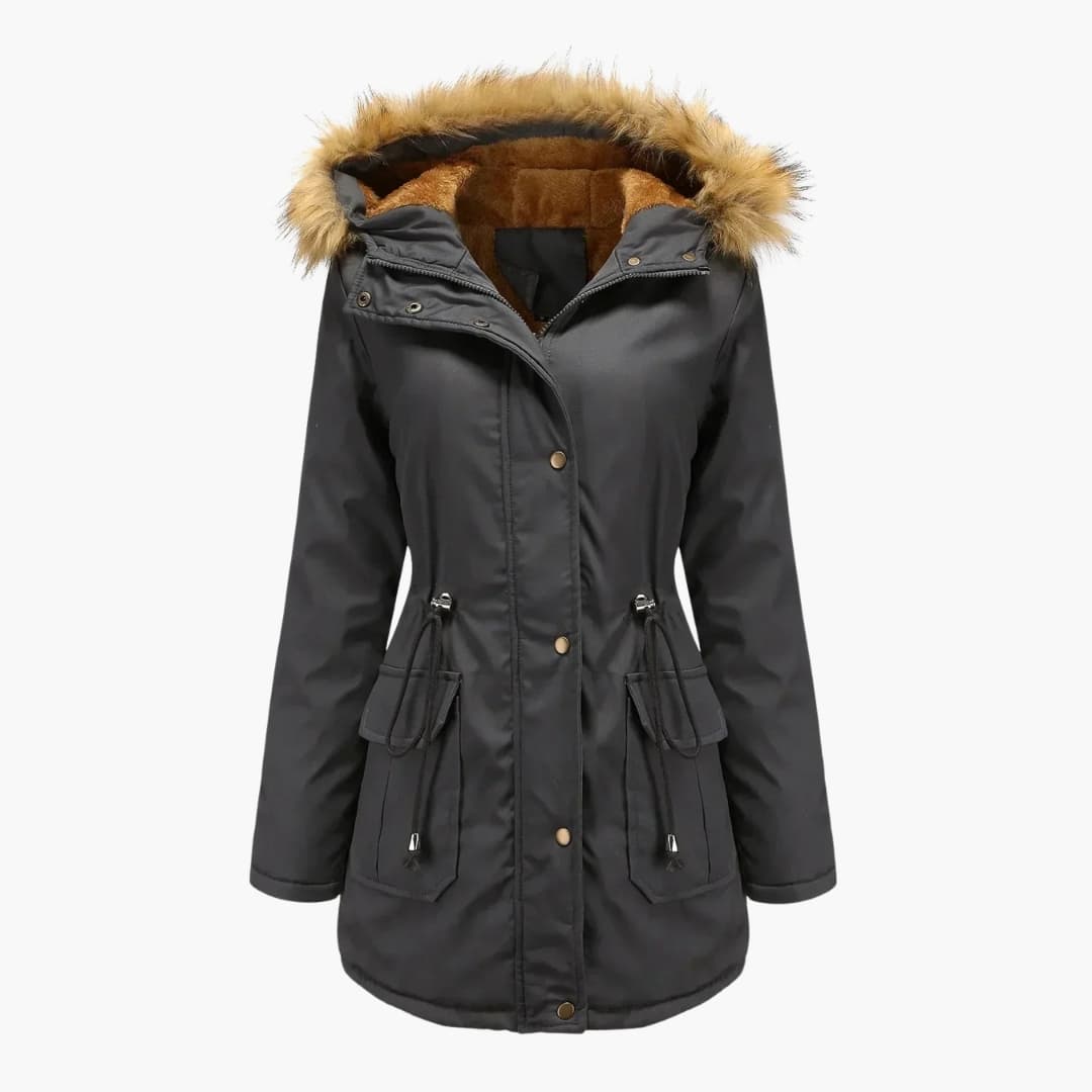 Parka femme avec capuche en fausse fourrure et taille à cordon ajustable