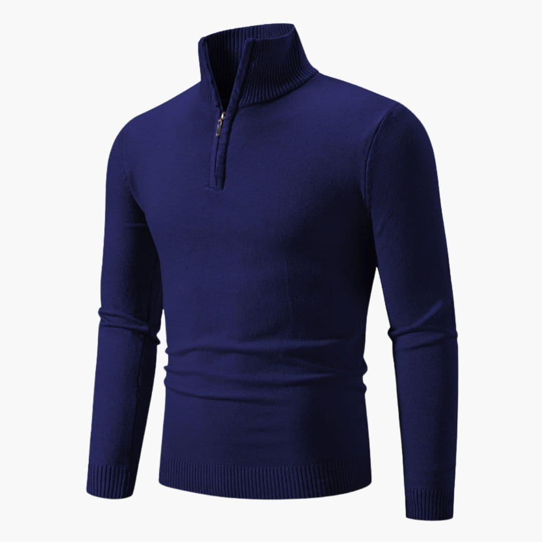 Polo-pull homme à col zippé et poignets côtelés