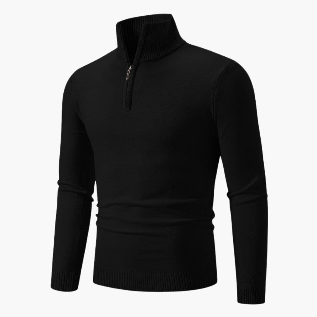 Polo-pull homme à col zippé et poignets côtelés
