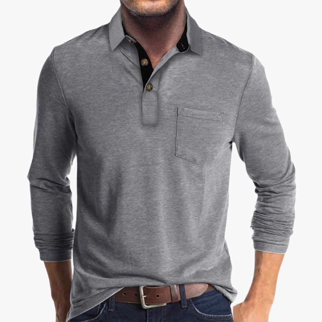 Polo Homme Manches Longues avec Poche Poitrine
