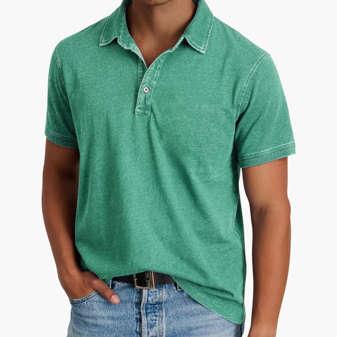 Polo homme à manches courtes avec col V et boutons discrets