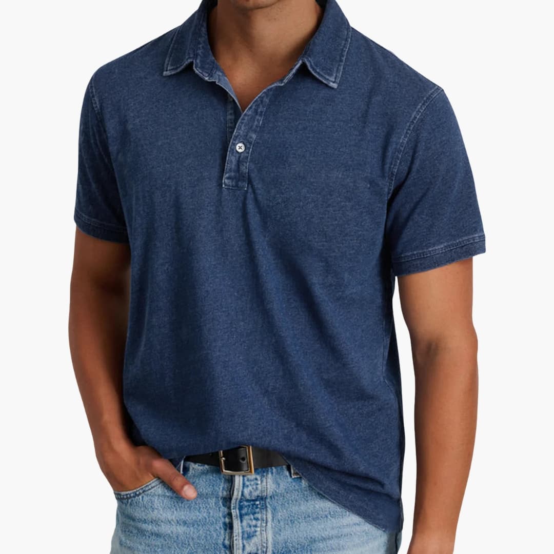 Polo homme à manches courtes avec col V et boutons discrets