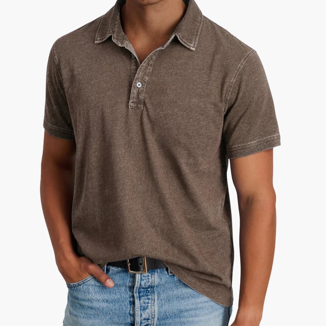 Polo homme à manches courtes avec col V et boutons discrets