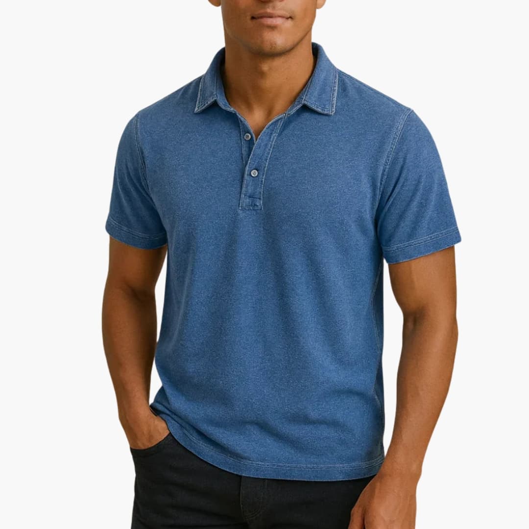 Polo homme à manches courtes avec col V et boutons discrets