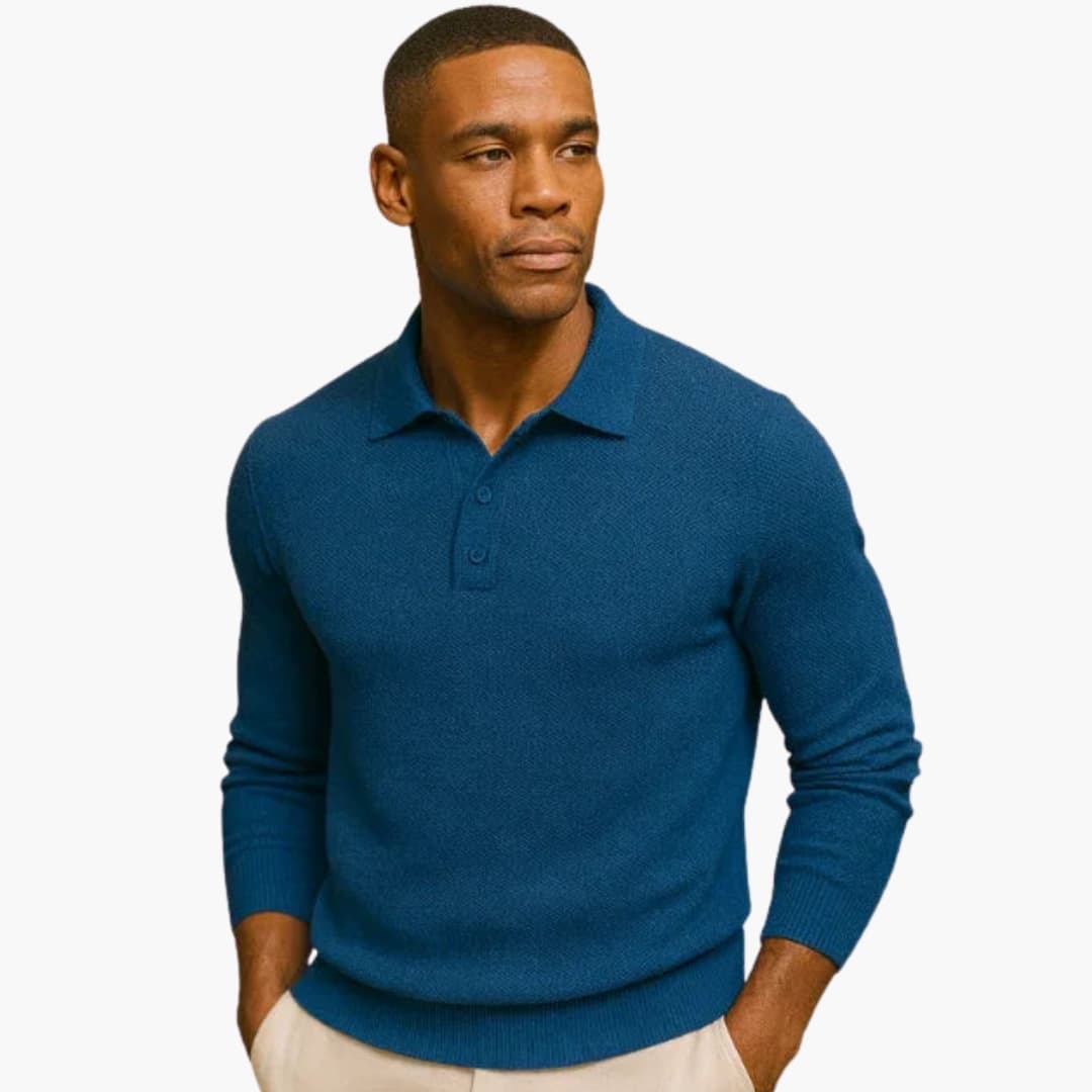Polo homme à manches longues avec col boutonné et base droite