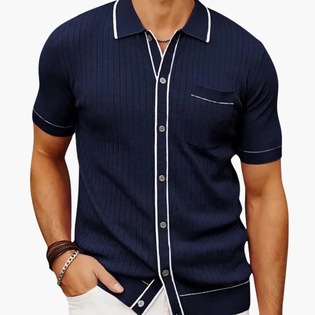 Polo homme avec col pointu et texture côtelée