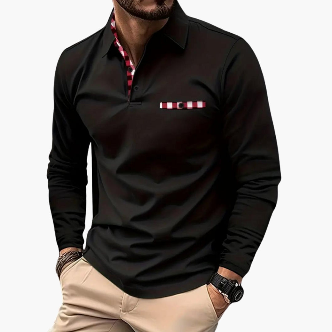 Polo homme manches longues avec patte de boutonnage