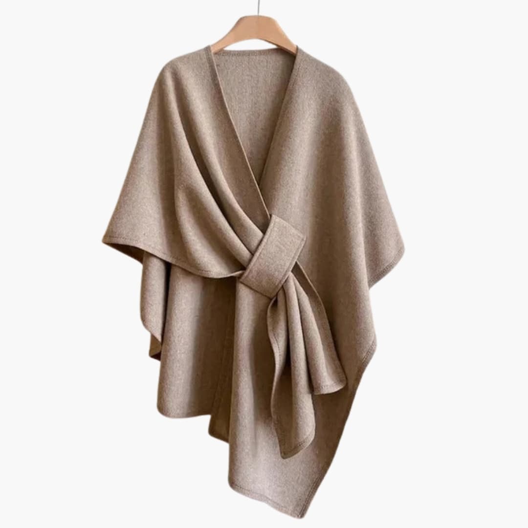 Pitkä naisten ponchohuivi pehmeästä neuloksesta elegantilla laskostuksella