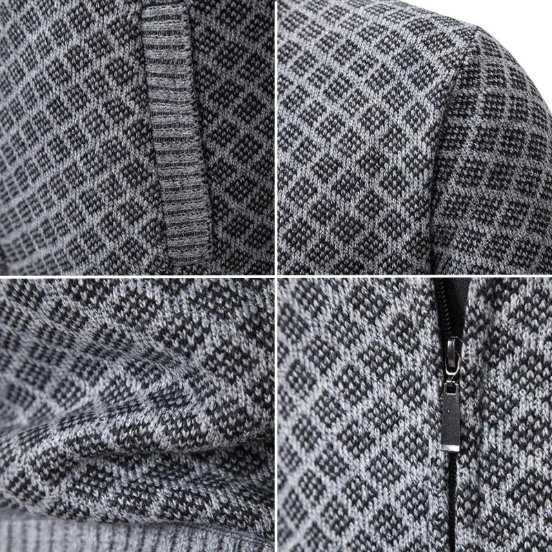 Veste en tricot zippée pour homme avec motif géométrique et poignets côtelés