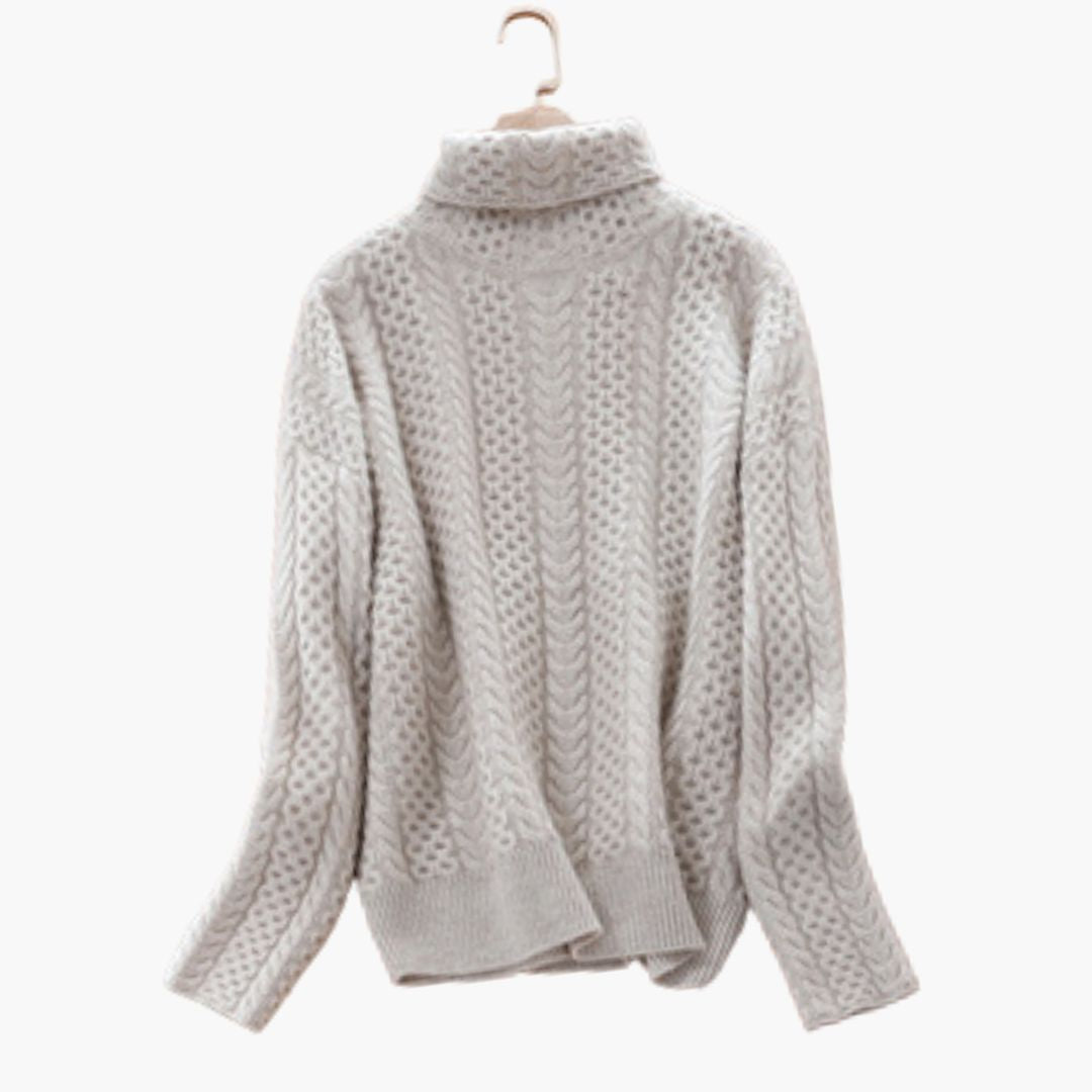 Suéter de cuello alto para mujer con dobladillo trenzado y acanalado