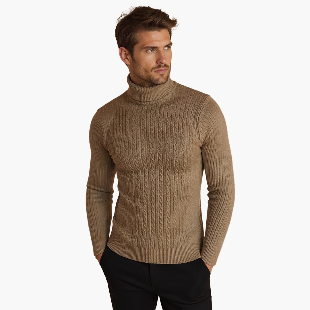 Pull Col Roulé Homme Motif Torsadé avec Ourlet Côtelé