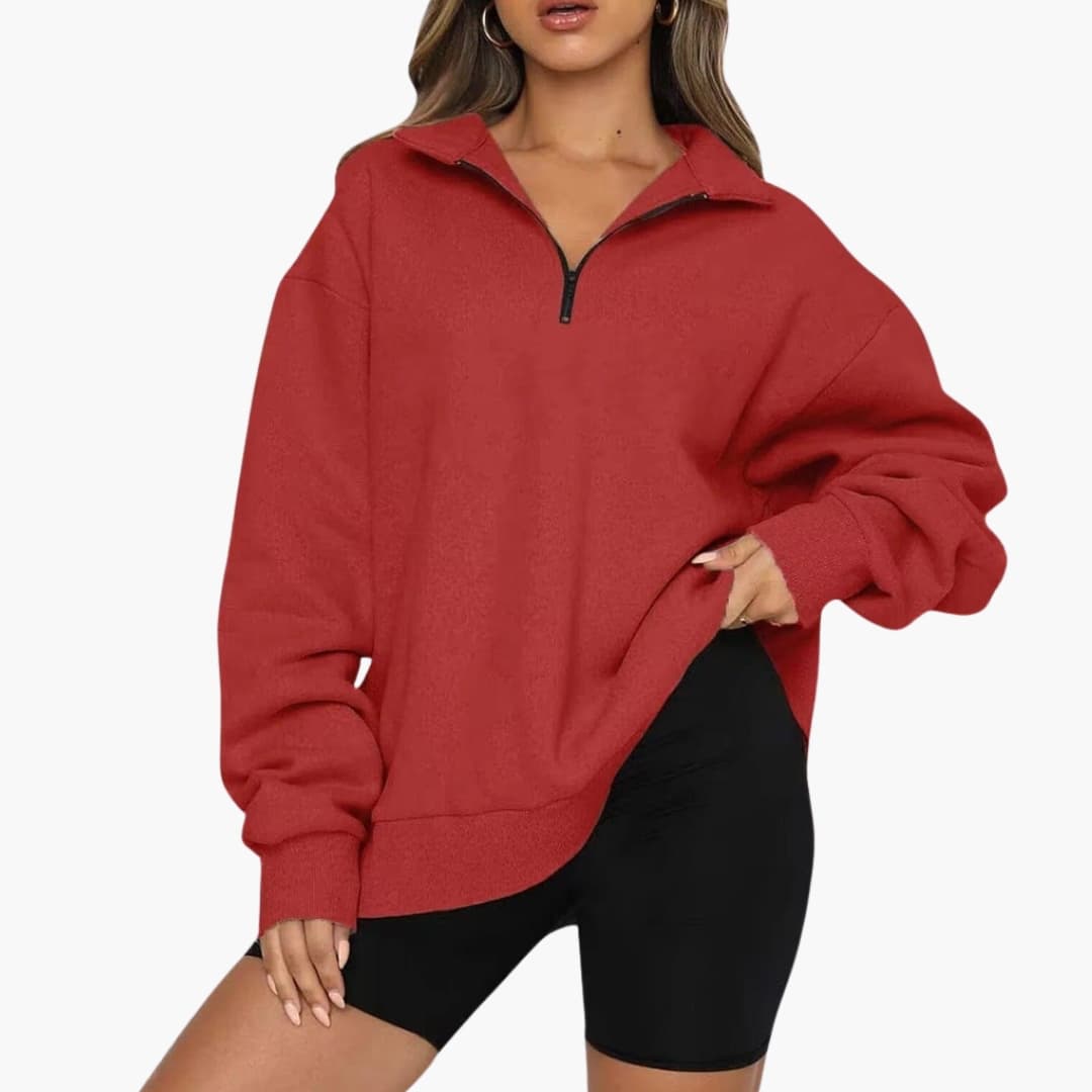 Pull demi cremallera mujer con cuello alto y corte recto