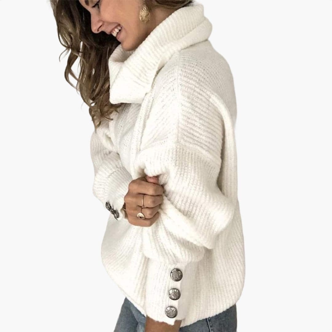 Pull Femme Col Montant Manches Longues Boutonnées