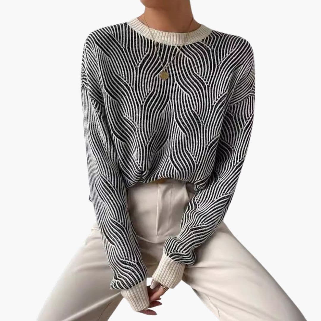 Camisola Mulher Gola Redonda com Padrão Ondas e mangas compridas