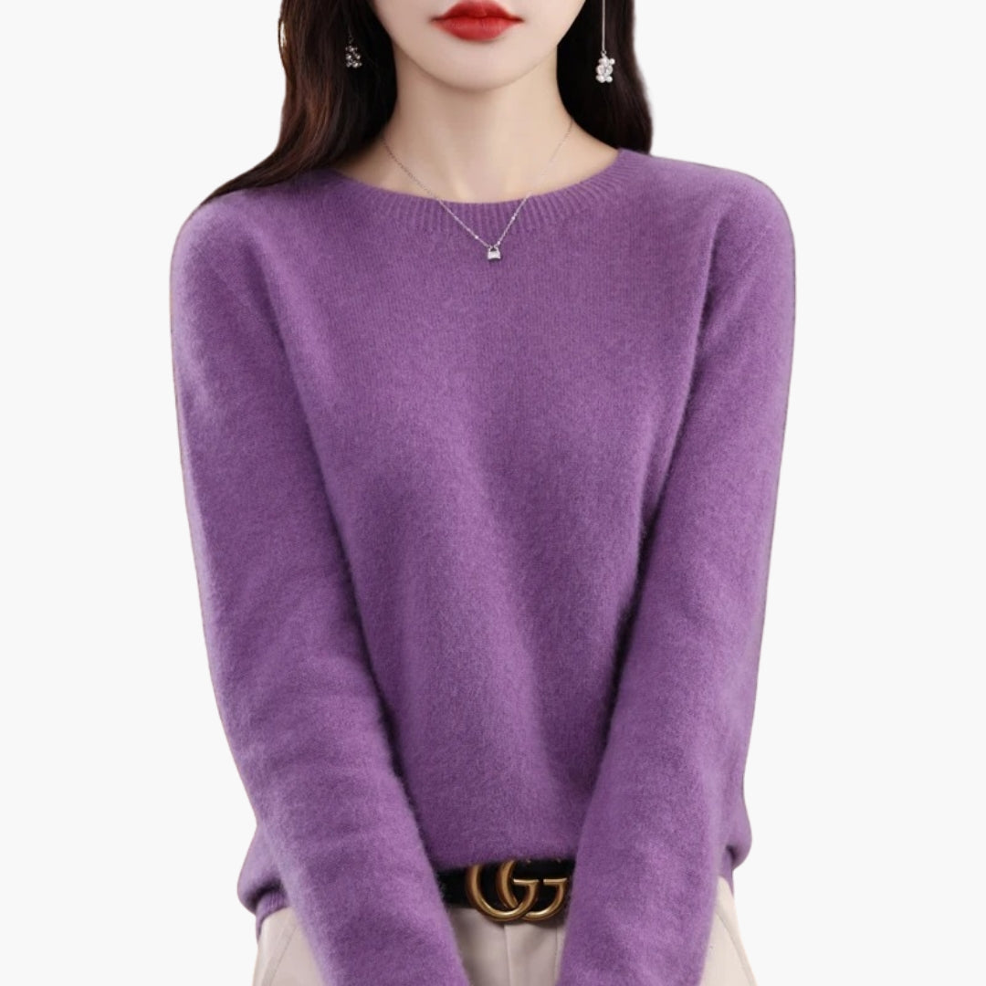 Dame rundhalset trøje med lange ærmer