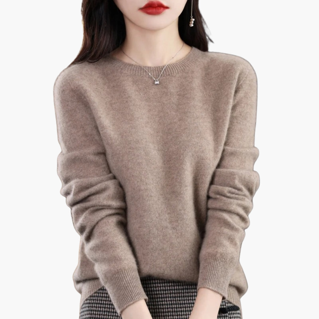 Dame rundhalset trøje med lange ærmer