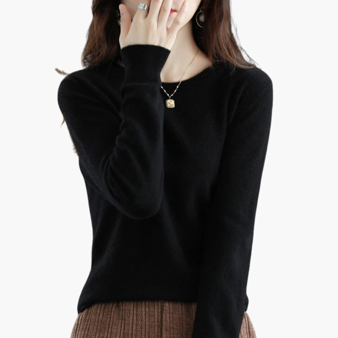 Dame rundhalset trøje med lange ærmer